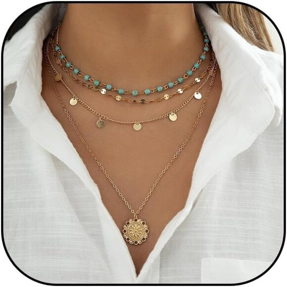 Women's C:flower Layered Boho Necklaces Cowgirl Jewellery Accessories Outfits - Picture 1 of 8